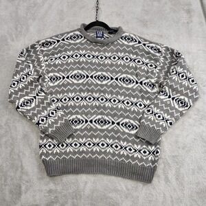 Vtg‎ 90s Gap Sweater Men's L Ski Nordic Fair Isle Heavy Cotton Knit Rolled Neck